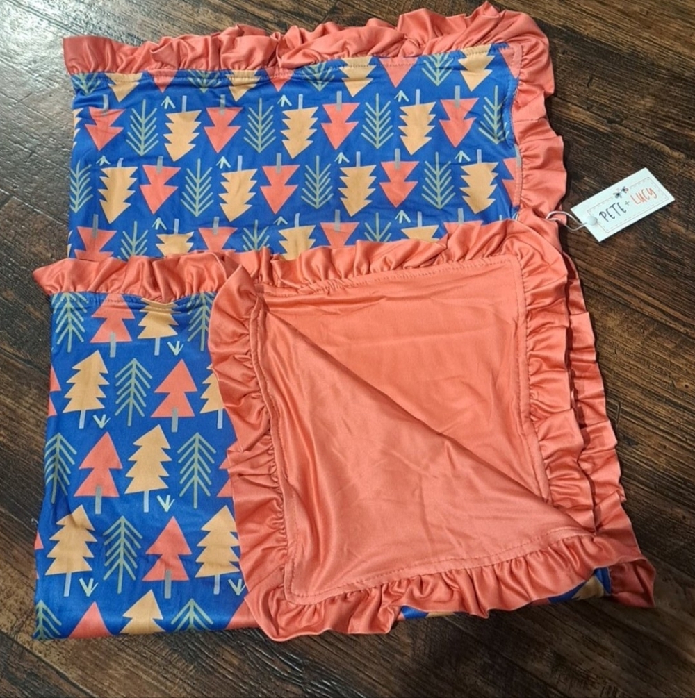 Blue and Coral Ruffled Blanket